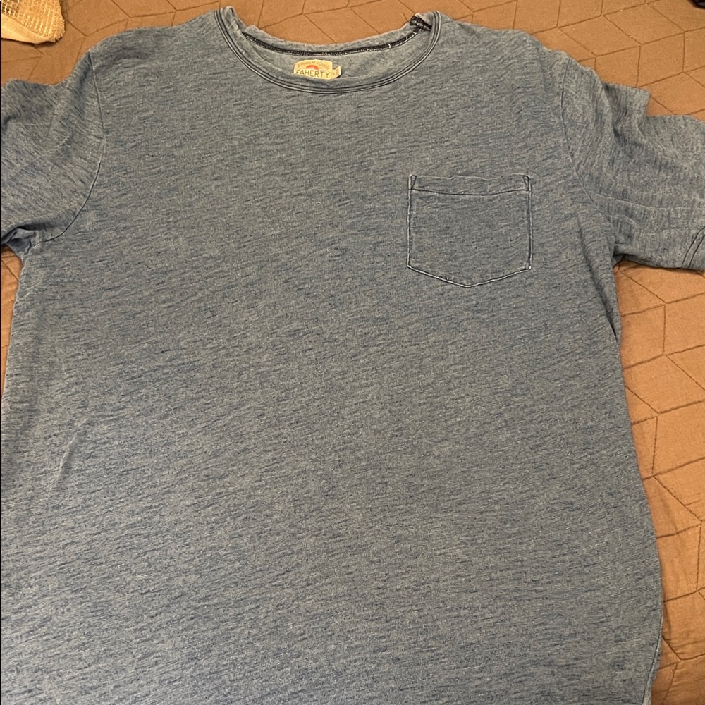 Faherty Blue Short Sleeve Tee Essential Crew Neck